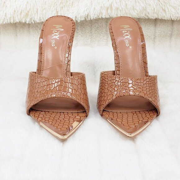 Venus Brown Slip On Pointy Toe High Heel Slides Brand New - Picture 9 of 12